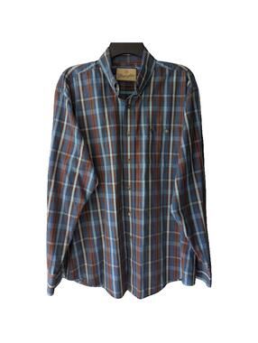 Wrangler Cowboy Cut Western Shirt XXL Blue Brown Plaid Flannel Button Down Tee